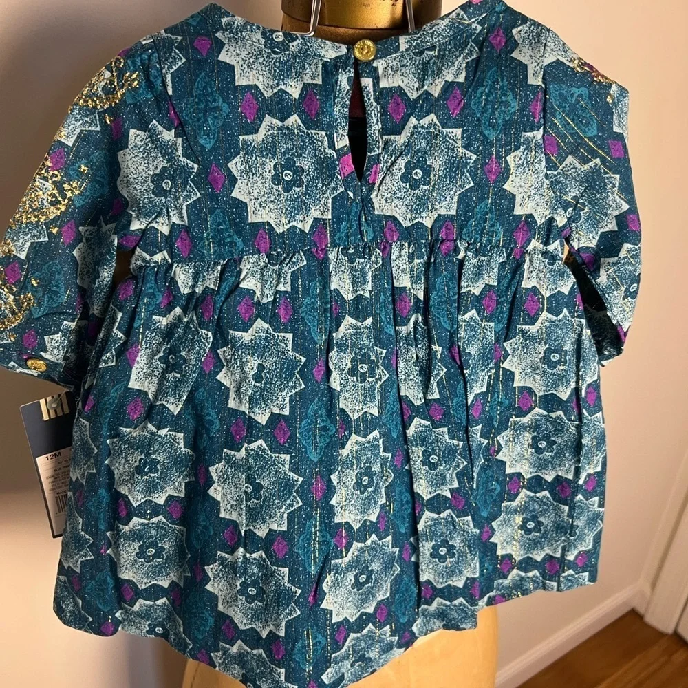 Genuine kids by OshKosh printed dress with gold details 12 months NWT chambray